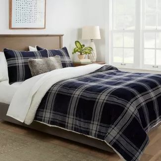 Sherpa & Plush Reversible Plaid Comforter & Sham Set - Threshold&#153 | Target