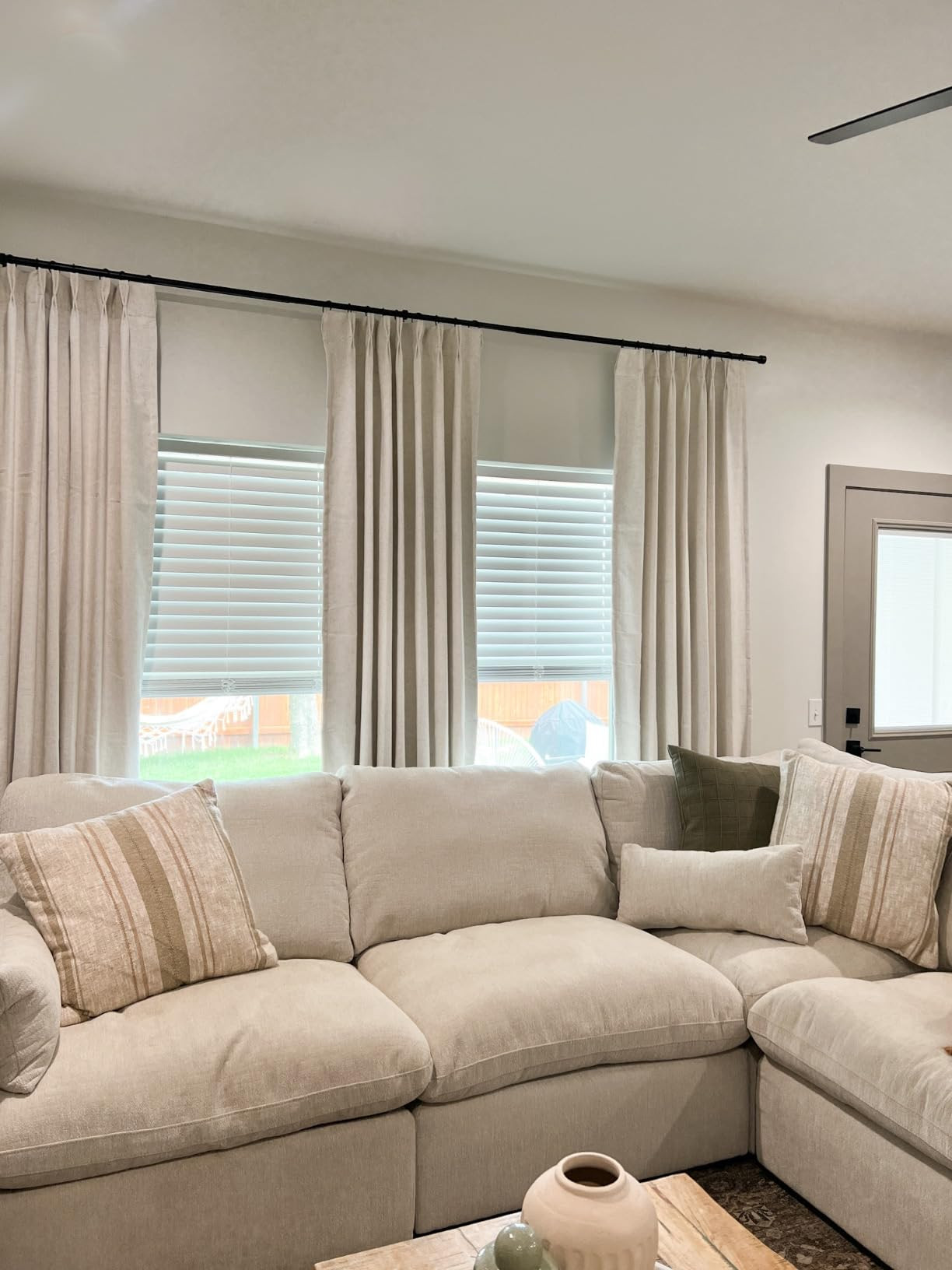 Pinch Pleat Full Blackout Curtain Panel Thermal Insulated Drapery with Blackout Liner for Farmhouse Living Room Bedroom Window Treatment Sets with Hooks, Sand/Linen, 60"x112"x1 | Amazon (US)