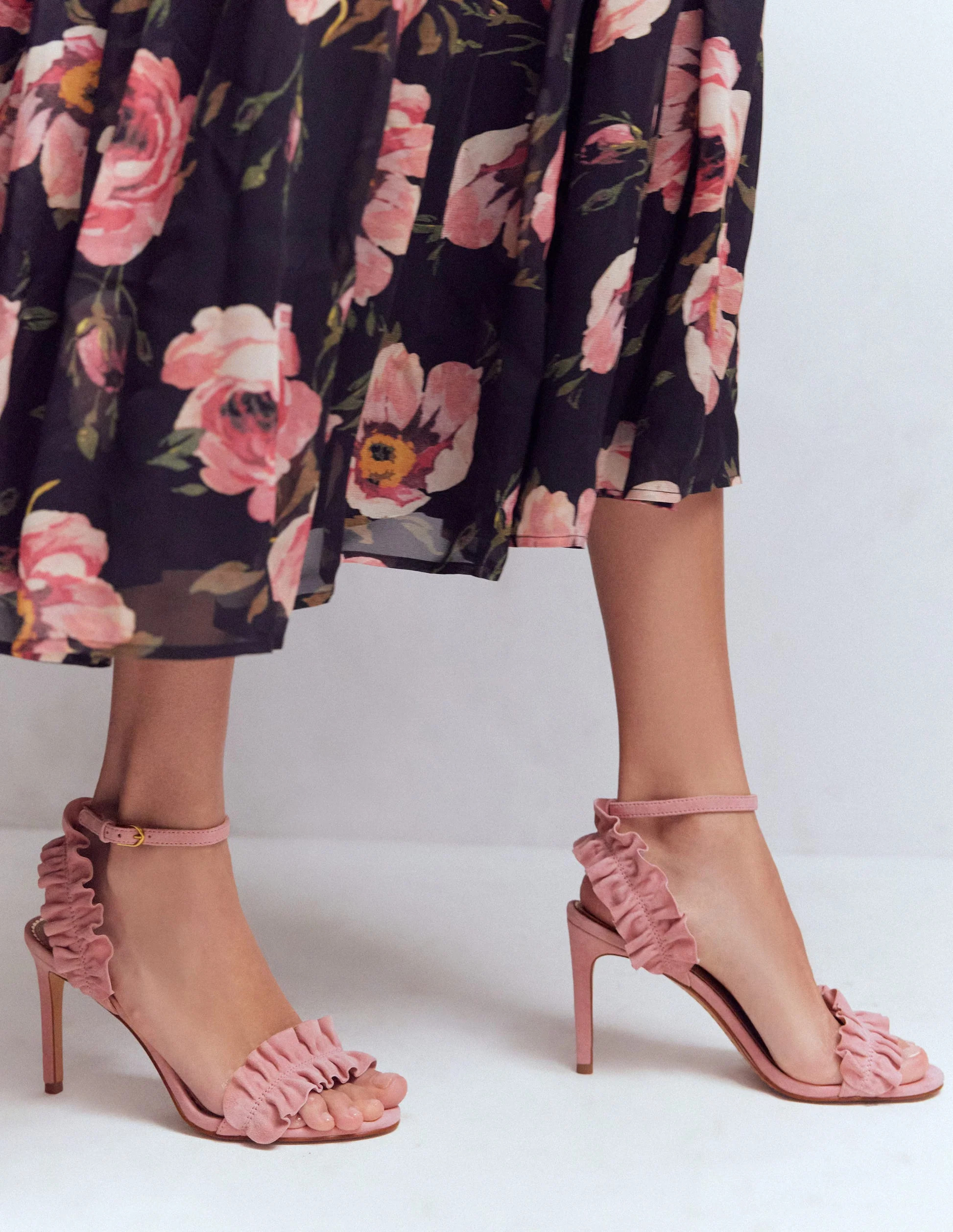 Pleat Detail Heeled Sandal-Almond Pink | Boden UK
