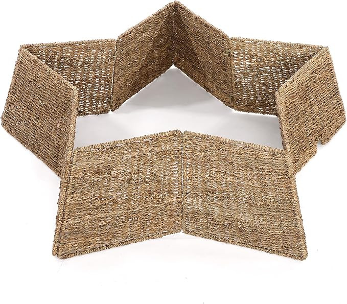 35 Inch Rattan Christmas Tree Collar Star Shape, Large Woven Basket Tree Skirt Base Cover for Hol... | Amazon (US)