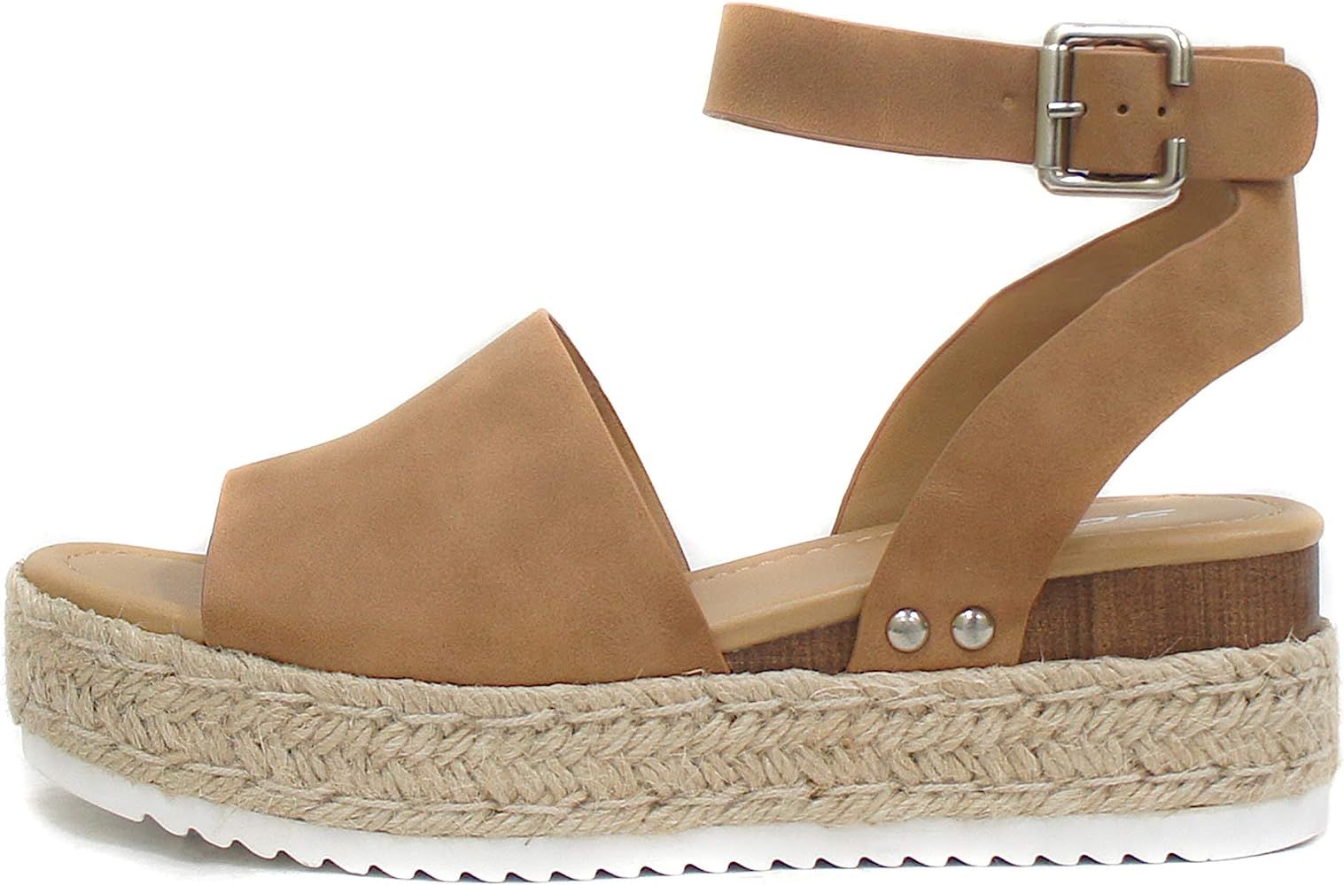 SODA Women's Topic Open Toe Ankle Strap Espadrille Sanda | Amazon (US)