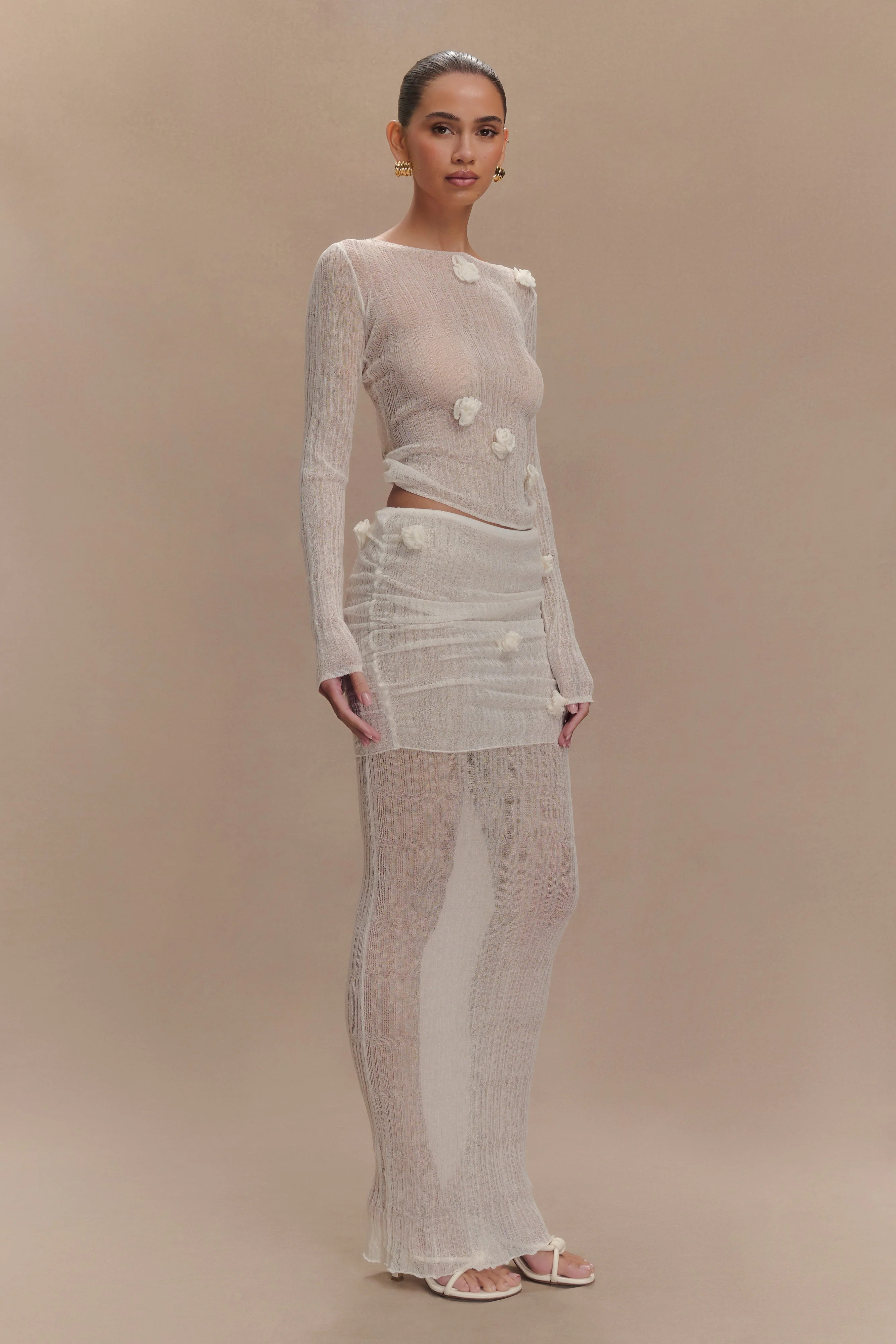 Orianna Orchid Knit Maxi Skirt - Ivory | Meshki (APAC)