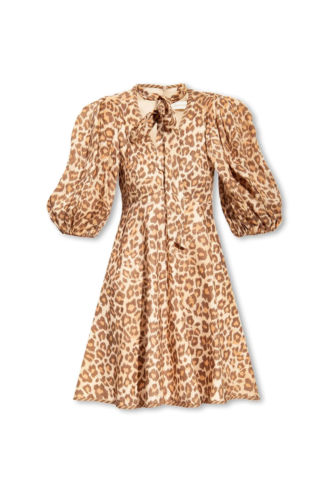 Zimmermann Leopard Printed Tie Neck Mini Dress | Cettire Global