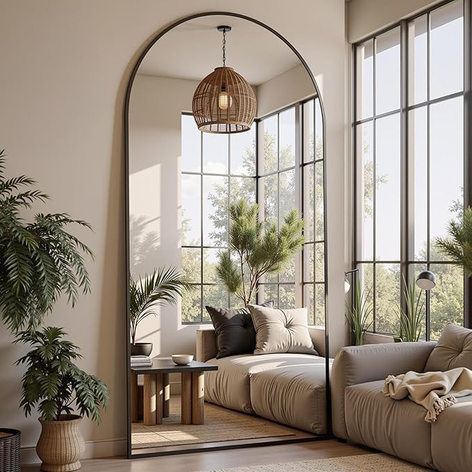 Floor Mirror, 76"x34" Oversized Full Length Mirror with Stand, Arched Full Body Mirror Standing H... | Amazon (US)