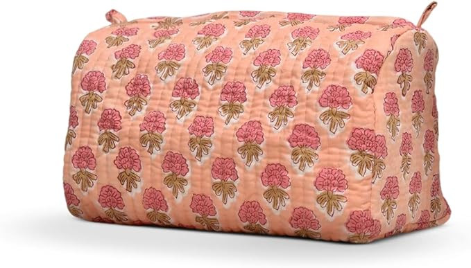 Cotton Hand Block Floral Print Toiletry Bag For Women Make Up Cosmetic Bag Jewelry Organizer Kit ... | Amazon (US)