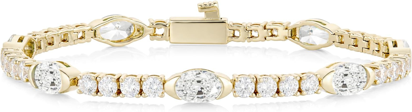 14K Gold Plated Bezel Set Chain Bracelet for Women Oval Cut Tennis Bracelet Gift for Birthday, We... | Amazon (US)