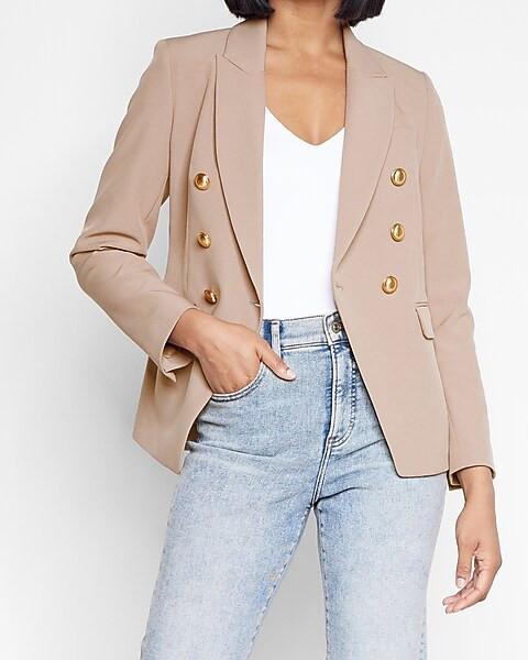 Supersoft Twill Double Breasted Novelty Button Blazer | Express