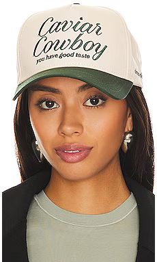 Eleven Eleven Caviar Cowboy Cap in Beige & Forest Green from Revolve.com | Revolve Clothing (Global)