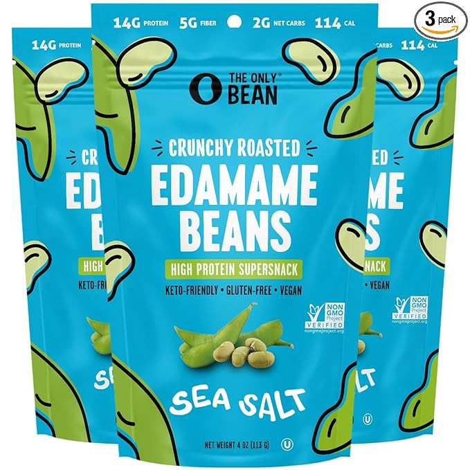 The Only Bean - Crunchy Roasted Edamame Beans (Sea Salt) - Keto Snacks (2g Net) - High Protein He... | Amazon (US)