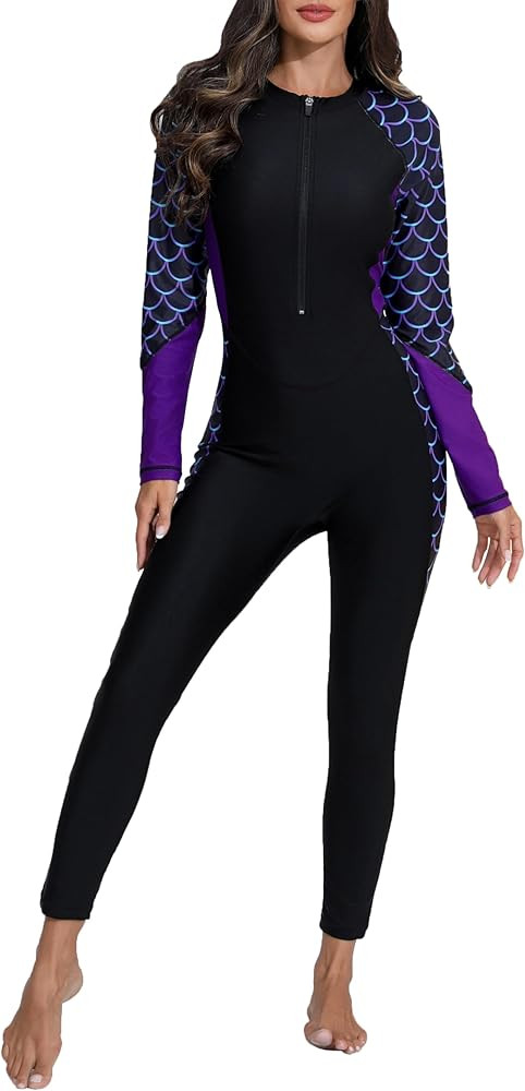 Halcurt Women's Full Body Rash Guard One Piece Front Zip Swimsuit Long Sleeve UPF 50 Bathing Suit | Amazon (US)
