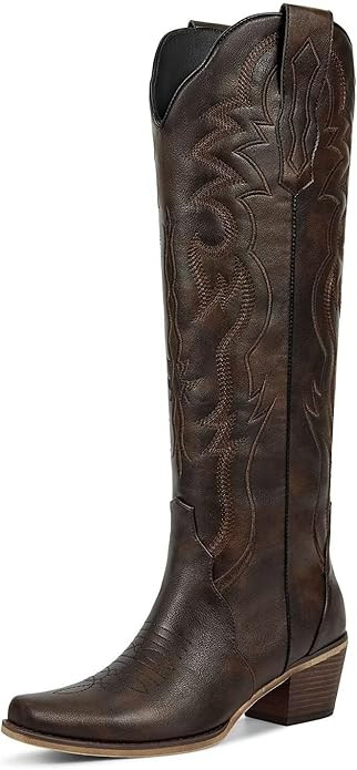 wetkiss Cowboy Boots for Women Knee High Cowgirl Tall Boots with Classic Retro Embroidered Chunky... | Amazon (US)