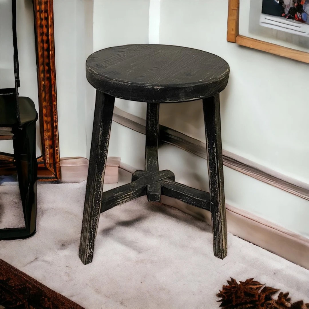 Black Antique Vintage Round Stool (Size & Finish Vary) | Etsy (US)