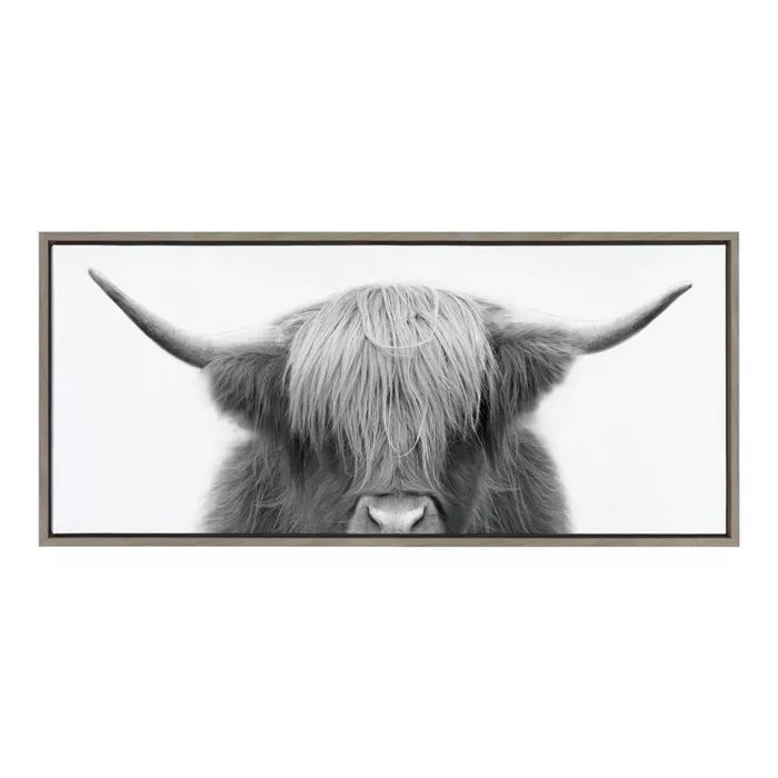 Sylvie Hey Dude Highland Cow by The Creative Bunch Studio Framed Wall Canvas Gray - Kate & Laurel... | Target