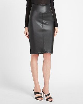High Waisted Vegan Leather Seamed Pencil Skirt | Express