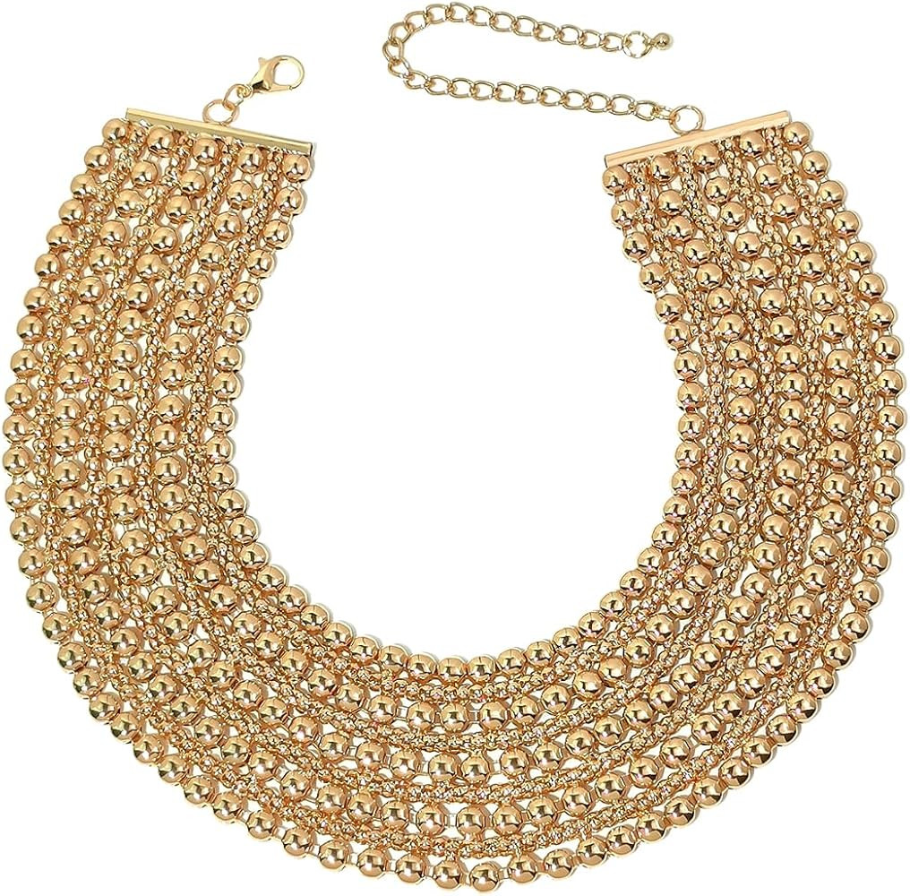 Women Statement Necklace Choker Metal Beaded Chunky Necklace Collar Fashion Party Jewelry | Amazon (US)