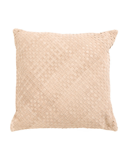 20x20 Leather Cross Weave Pillow | TJ Maxx