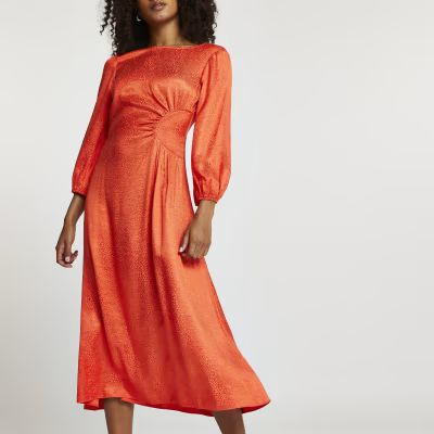 Orange ruched maxi dress | River Island (UK & IE)