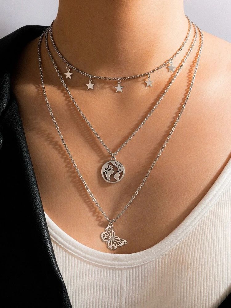 Butterfly & Star Pendant Layered Necklace | SHEIN