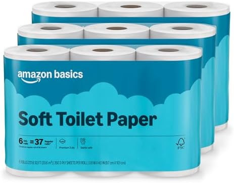 Amazon Basics 2-Ply Soft Toilet Paper, 18 Rolls | 3 Packs of 6 | 111 Regular Roll Equivalent | Amazon (US)