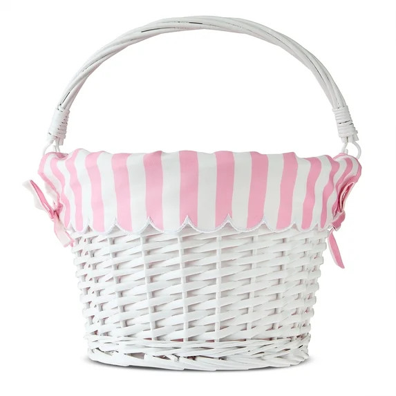 Round Willow Basket with Scalloped Stripe Liner, White and Pink, 11.5" x 8", Easter by Way To Cel... | Walmart (US)