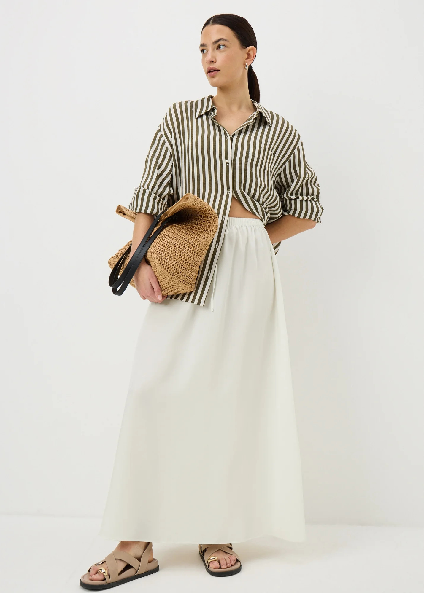 Cream Satin Drawstring Maxi Skirt - Size 8 | Matalan UK | Matalan (UK)