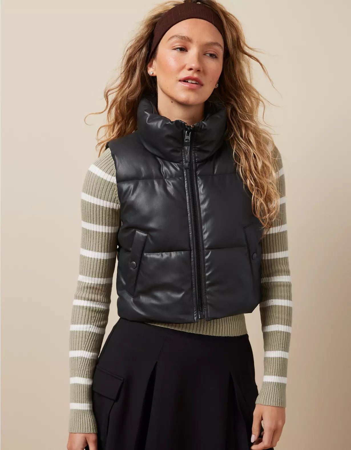 AE Vegan Leather Cropped Puffer Vest | American Eagle Outfitters (US & CA)