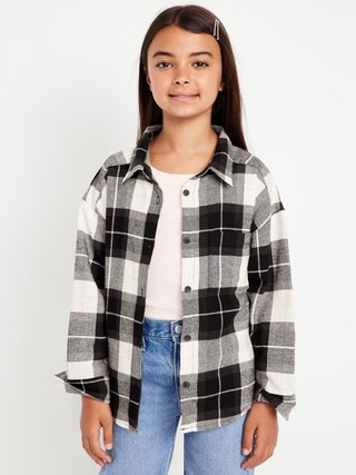 Oversized Long-Sleeve Plaid Flannel Shirt for Girls | Old Navy (US)