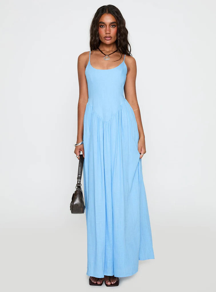 Palisades Tie Up Maxi Dress Blue | Princess Polly US