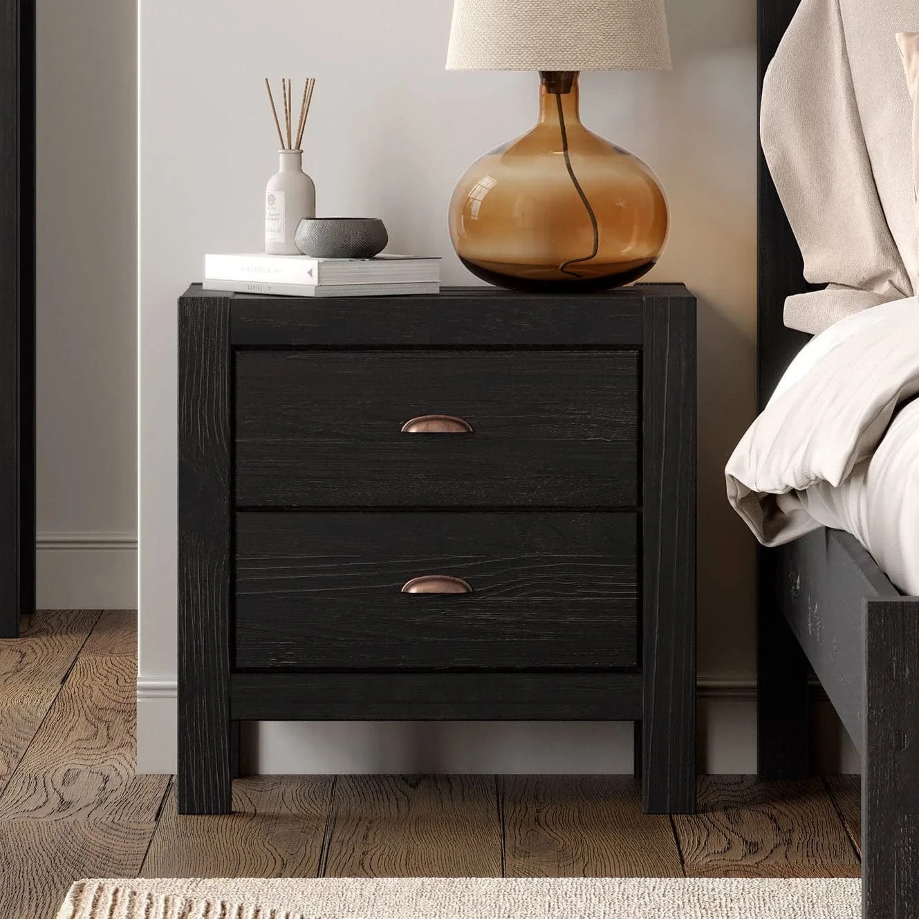 Grain Wood Furniture Montauk 2-Drawer Nightstand, Farmhouse Black - Walmart.com | Walmart (US)