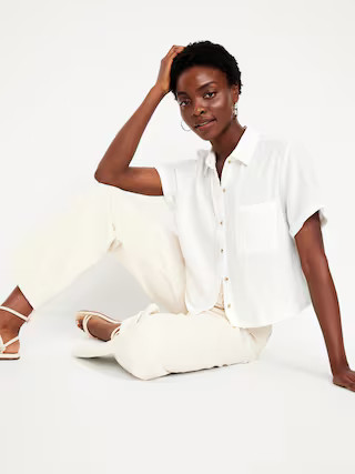 Crinkle Gauze Loose Button-Down Shirt | Old Navy (US)