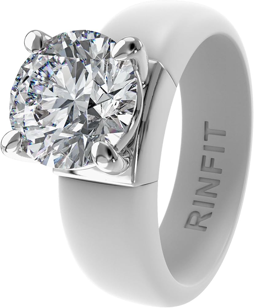Rinfit Silicone Ring with Stone - Round Cut Cubic Zirconia Solitaire Ring for Women - Rubber Wedd... | Amazon (US)