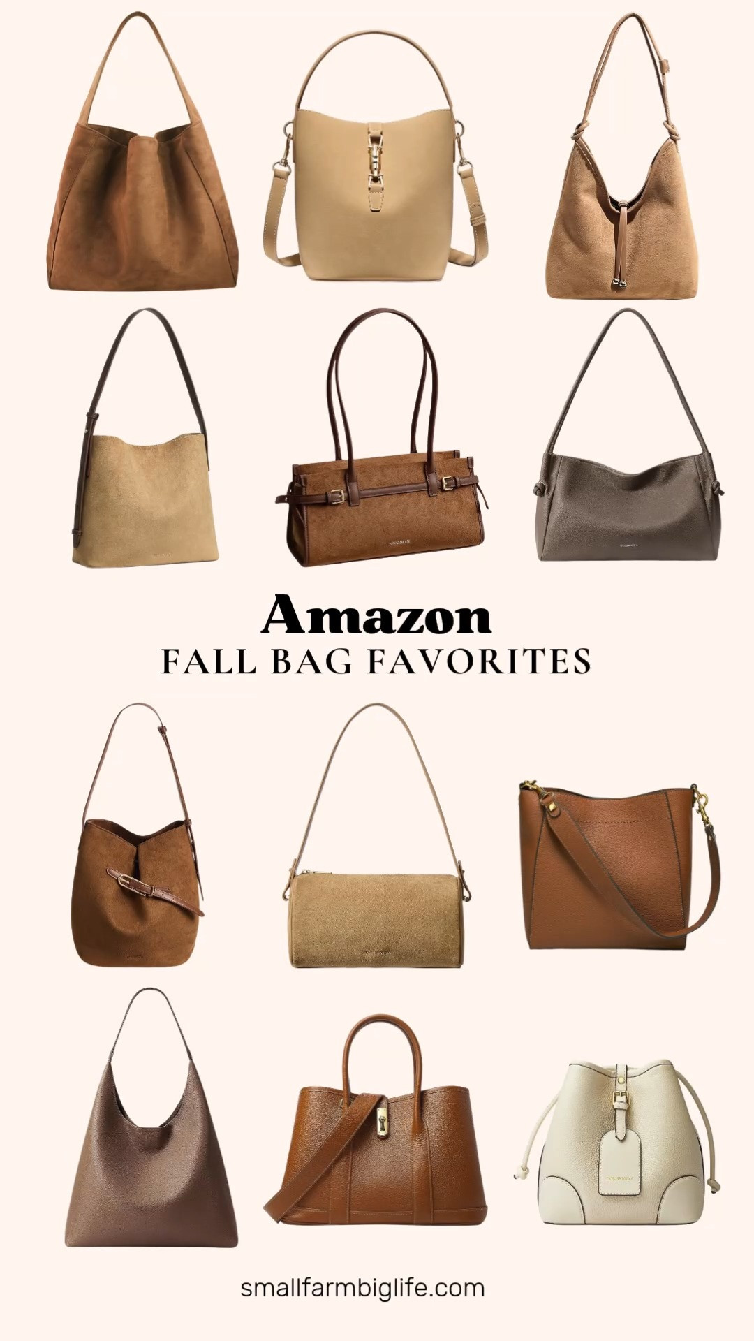 Suede bags are having a major moment this fall, and every shade of brown is doing the heavy lifting. Slouchy hobos, structured buckets, and everyday crossbodies all work in that soft suede texture that feels instantly cozy for the season.

Light brown and camel tones are the easiest way to add warmth to a fall outfit without overthinking it. A slouchy hobo bag looks amazing with jeans and a sweater, while a smaller bucket bag or crossbody keeps things practical for errands or work. Look for details like adjustable straps, multi carrying options, and soft vegan leather or suede for texture that feels rich without the price tag.

Taupe and tan pieces are the most versatile of the bunch, pairing easily with both neutrals and denim. If you want something a little more polished, a genuine leather satchel or structured tote in caramel or cream brings a dressier edge for work or date night while still fitting the fall color palette.

#fallbags #suedebag #hobobag #fallhandbags #amazonfashion 

 #LTKootd #LTKOver40 #LTKWorkwear