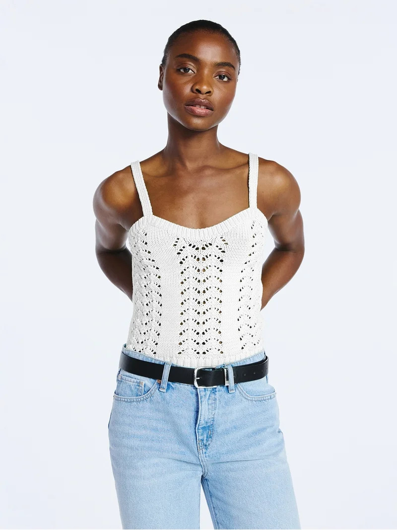 Scoop Women’s Crochet Sweater Tank Top with Sweetheart Neck, Sizes XS-4X | Walmart (US)