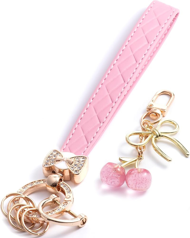 Leather Wristlet Keychains, Women Car Key Fob Keychain with Letter, Cute Leather Key Chains Holde... | Amazon (US)