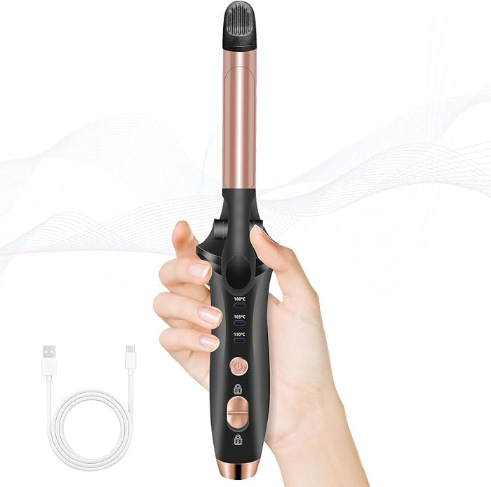 Cordless Curling Iron Rechargeable,USB Rechargeable 4000 mAh Cordless Hair Curler,3 Temp Setting ... | Amazon (US)