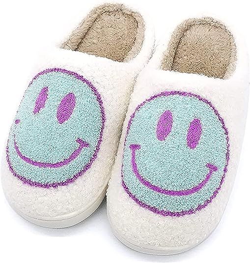 Smiley Face Slippers For Women - Fuzzy Smiley Slippers With Smile - Fluffy Happy Face Slides Home... | Amazon (US)