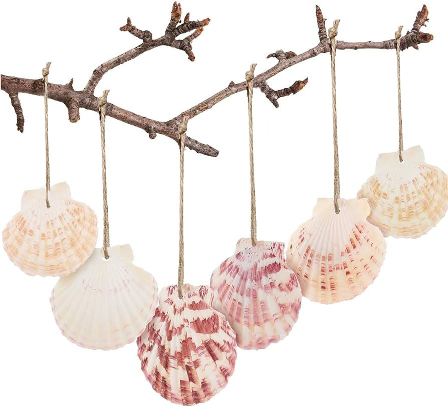 30PCS Natural Sea Shells 1.7"-2.6" Perforation Scallop Shells with Rope,for Christmas Tree Orname... | Amazon (US)