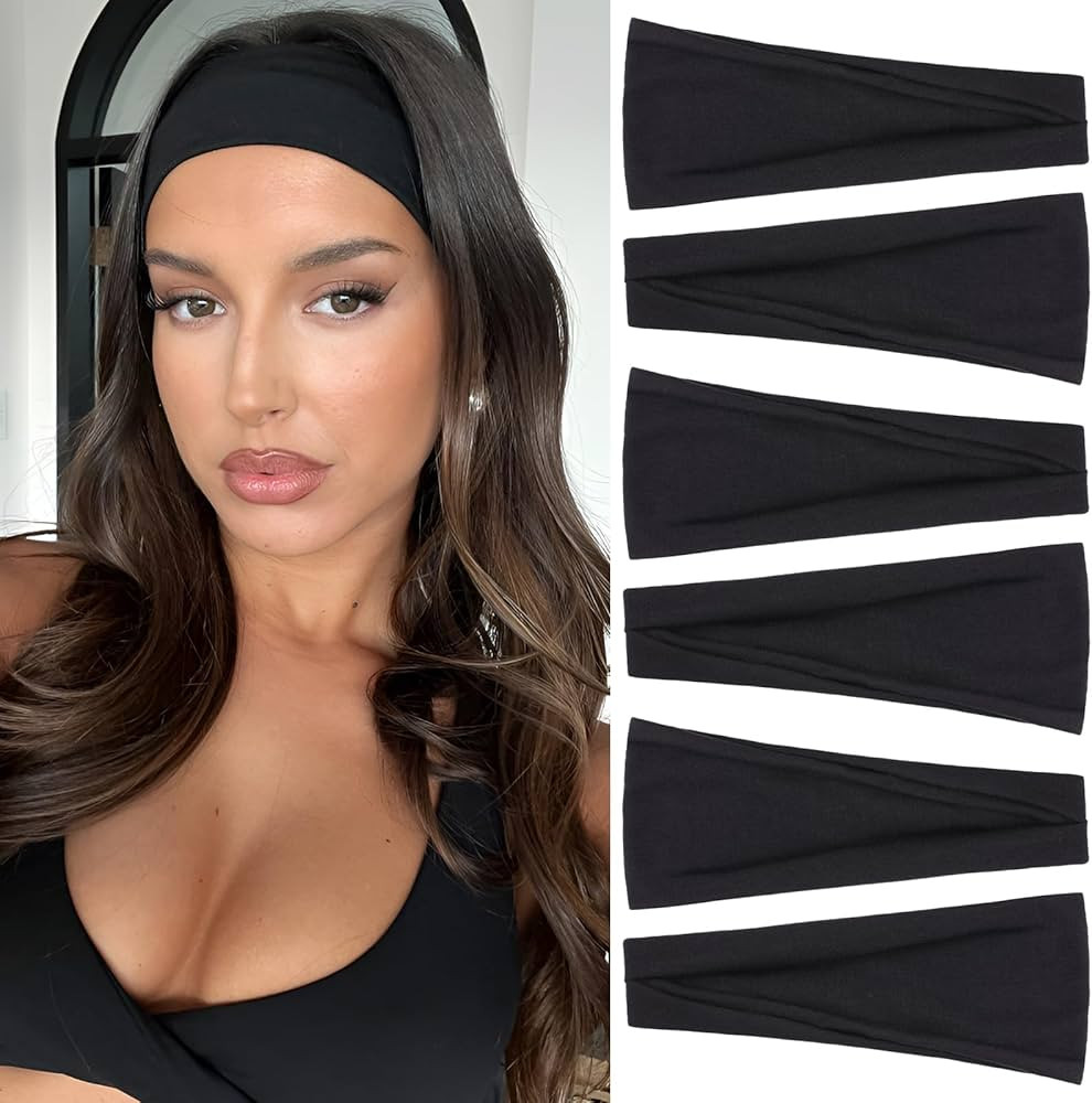 Black Headbands for Women 6PCS,Non Slip Head Bands Hair Accessories for Securing Hair,Elastic Hai... | Amazon (US)