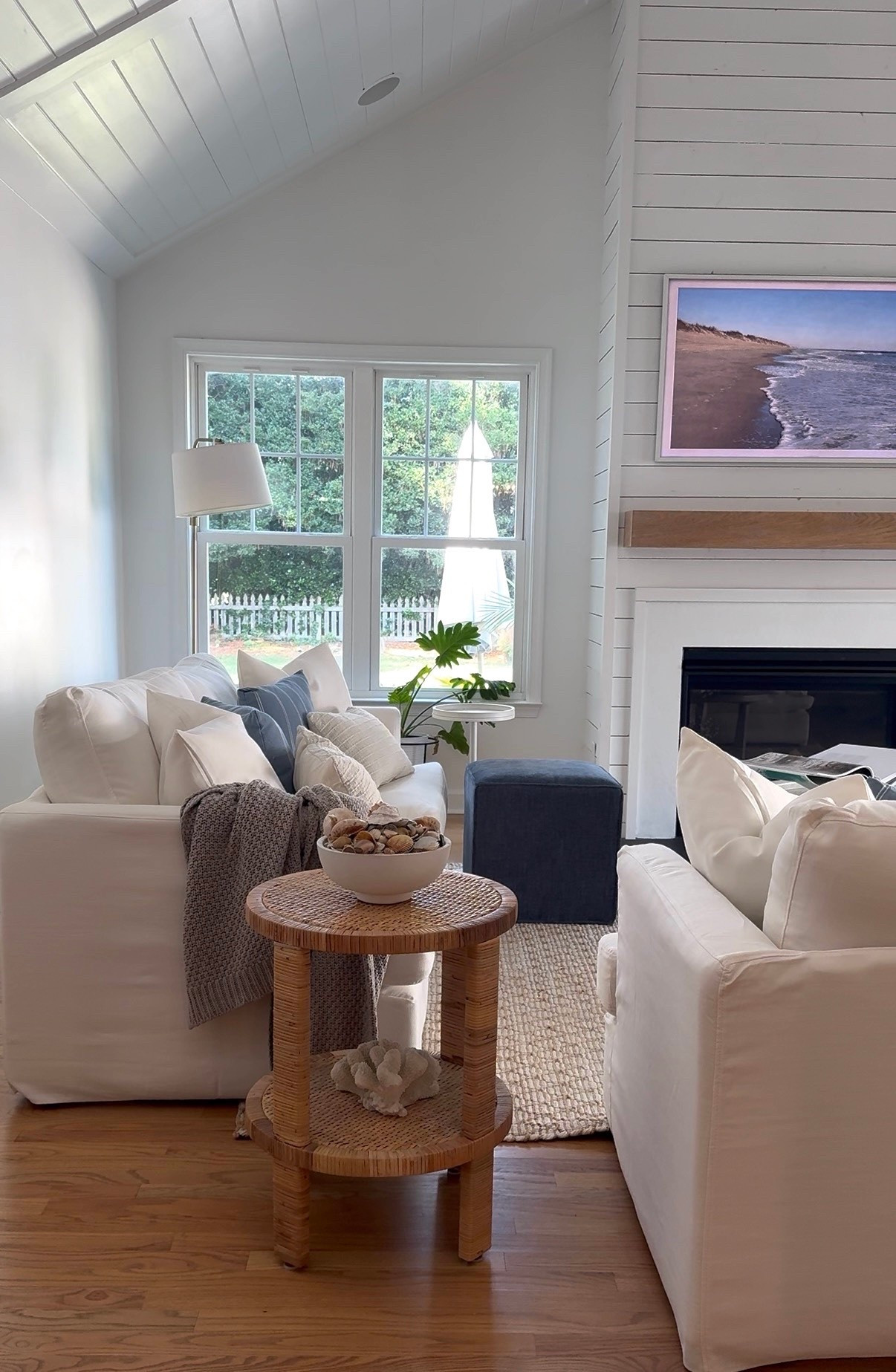 Coastal Living Room 
Budget white slipcovered washable sofas

#LTKHome #LTKSaleAlert