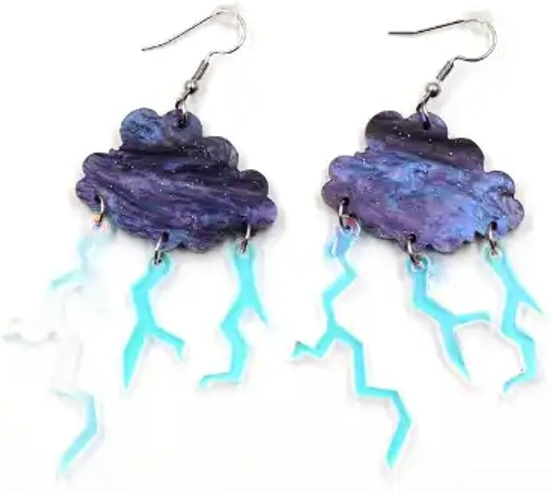 Thunder Storm Lightning Earring Earrings Bolts Weather Cloud Chaos Irredescent Purple Witch Cauld... | Amazon (US)