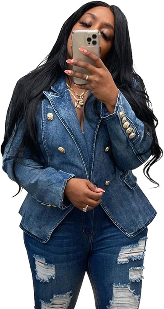 Womens Denim Jacket Casual Office Blazers Draped Open Front Cardigans Jacket Work Suit | Amazon (US)