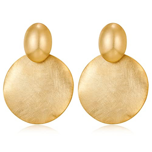 FAMARINE Big Disc Drop Earrings Gold Dangle Earrings Round Hammered Earrings Women | Amazon (US)