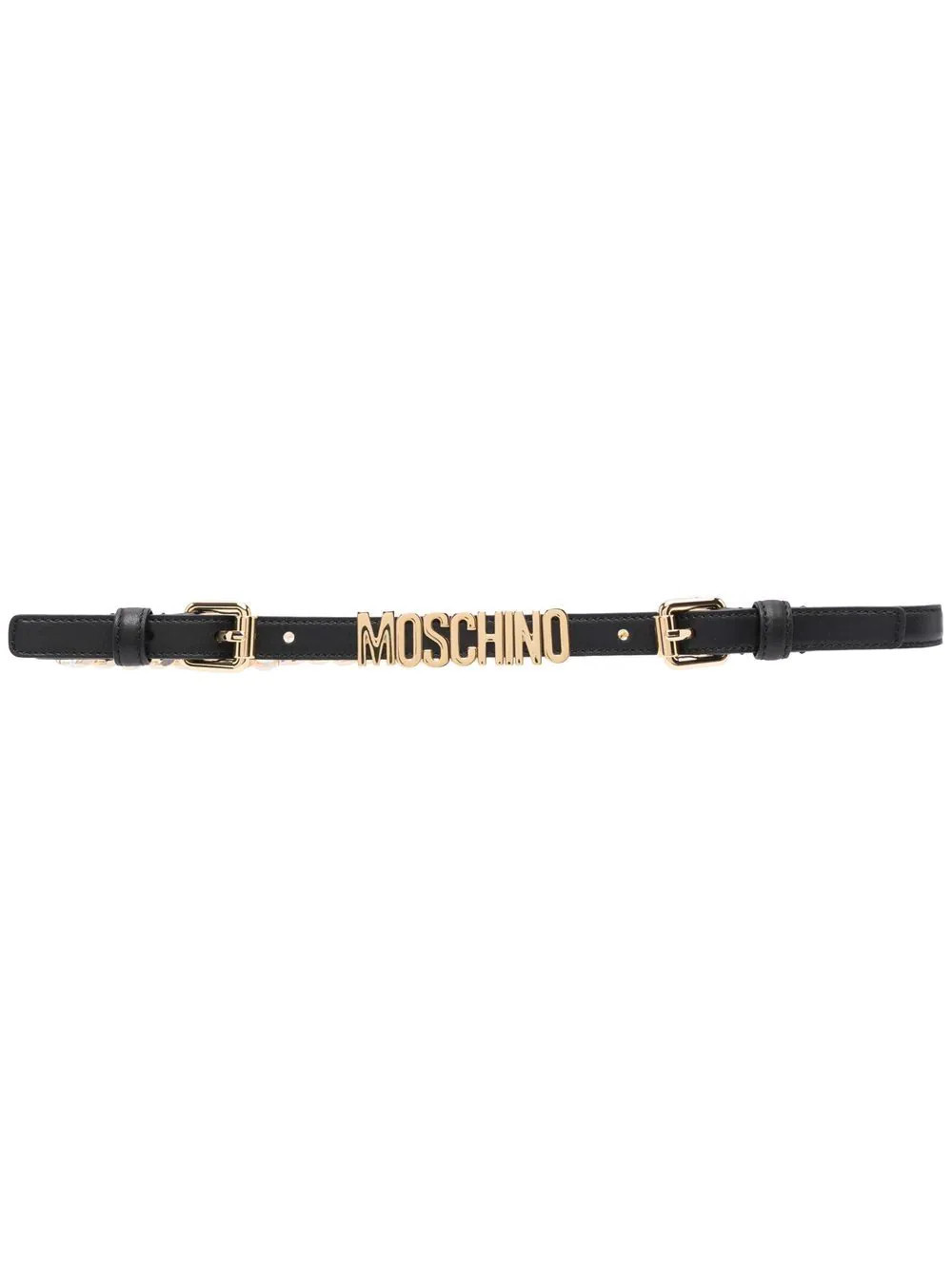 Moschino logo-plaque leather belt - Black | Farfetch Global