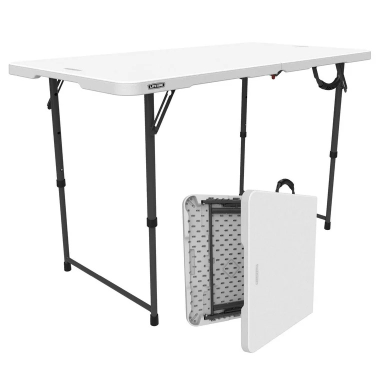 Lifetime 4 Foot Fold-in-Half Adjustable Height Table, Indoor/Outdoor Essential, White (80509) | Walmart (US)