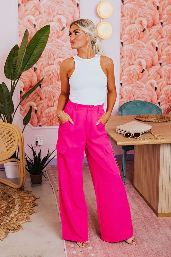 The Nikki High Waist Trousers In Hot Pink | Impressions Online Boutique