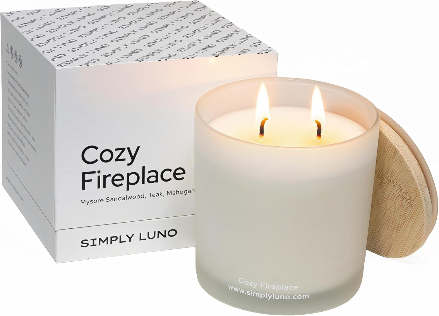 Cozy Fireplace Scented Candle – 14oz Soy Wax Candle with Sandalwood & Mahogany – Long Lasting 60+ Hour Burn – Eco Friendly & Hand Poured – Luxury Gift in Reusable Jar with Bamboo Lid | Amazon (US)