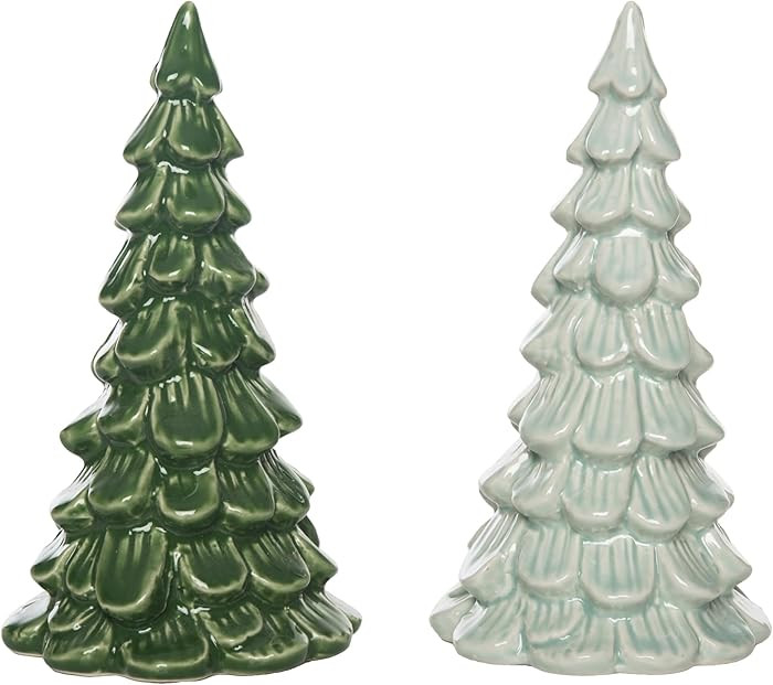 The Bridge Collection Glossy Ceramic Tree Figurines - 6" Winter Fir Tree Figures for Holiday Deco... | Amazon (US)