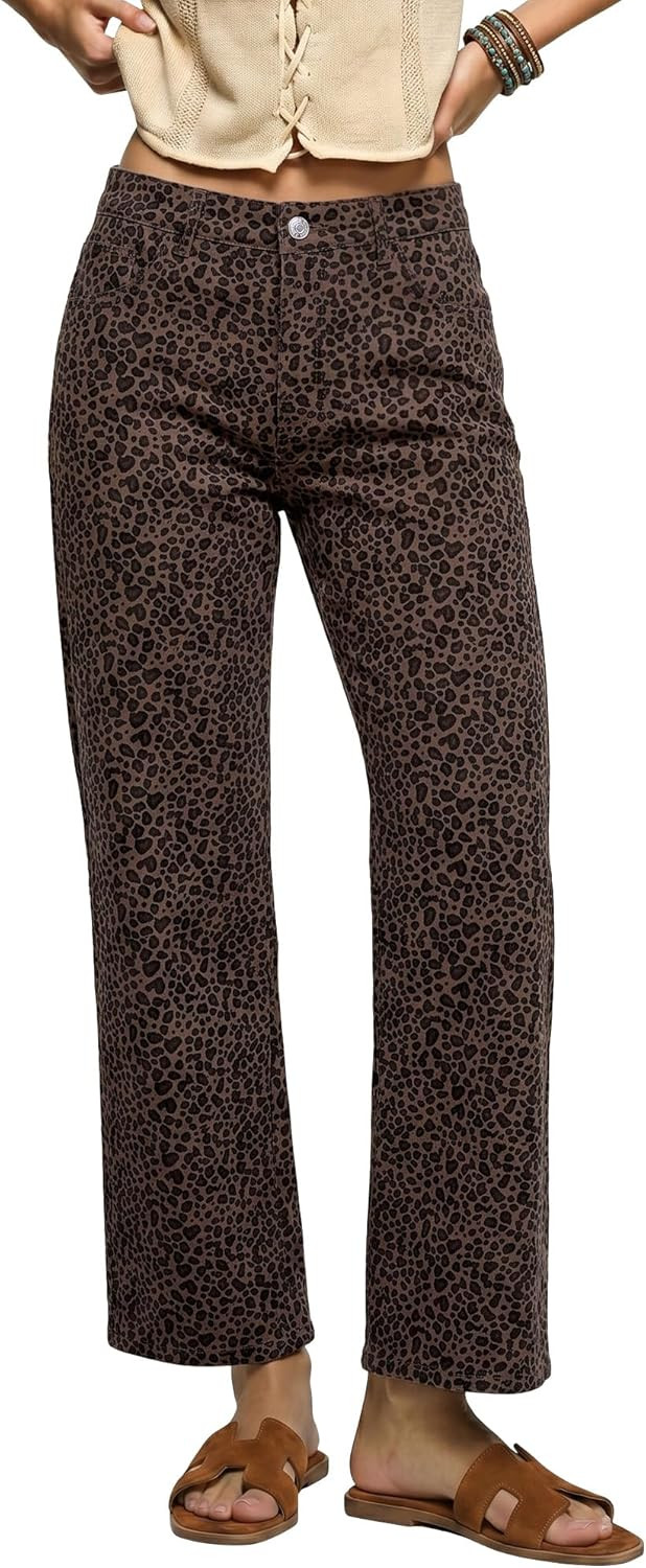 luvamia Wide Leg Jeans for Women Leopard Cheetah Print Ankle Denim Pants | Amazon (US)