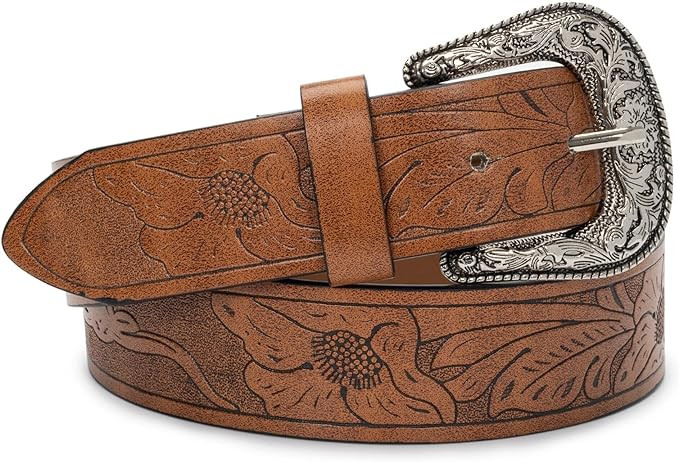 INOGIH Adjustable-Vintage-Western-Cowboy-Belt Women Men - Cowboy-Style Engraved-Buckle Belt for J... | Amazon (US)