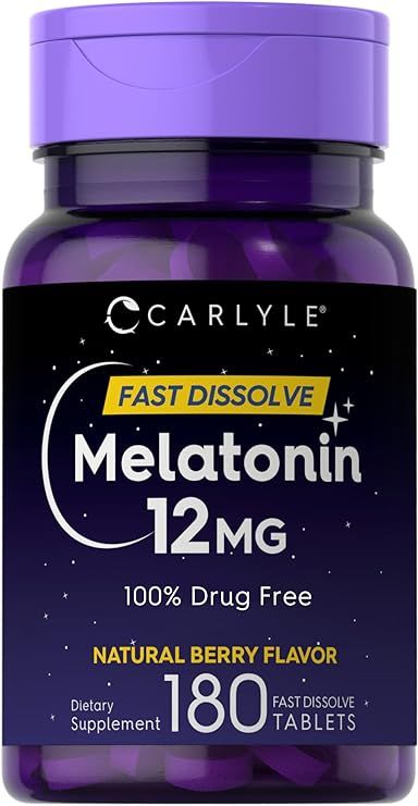 Melatonin 12 mg Fast Dissolve 180 Tablets, Natural Berry Flavor, Vegetarian, Non-GMO, Gluten Free | Amazon (US)